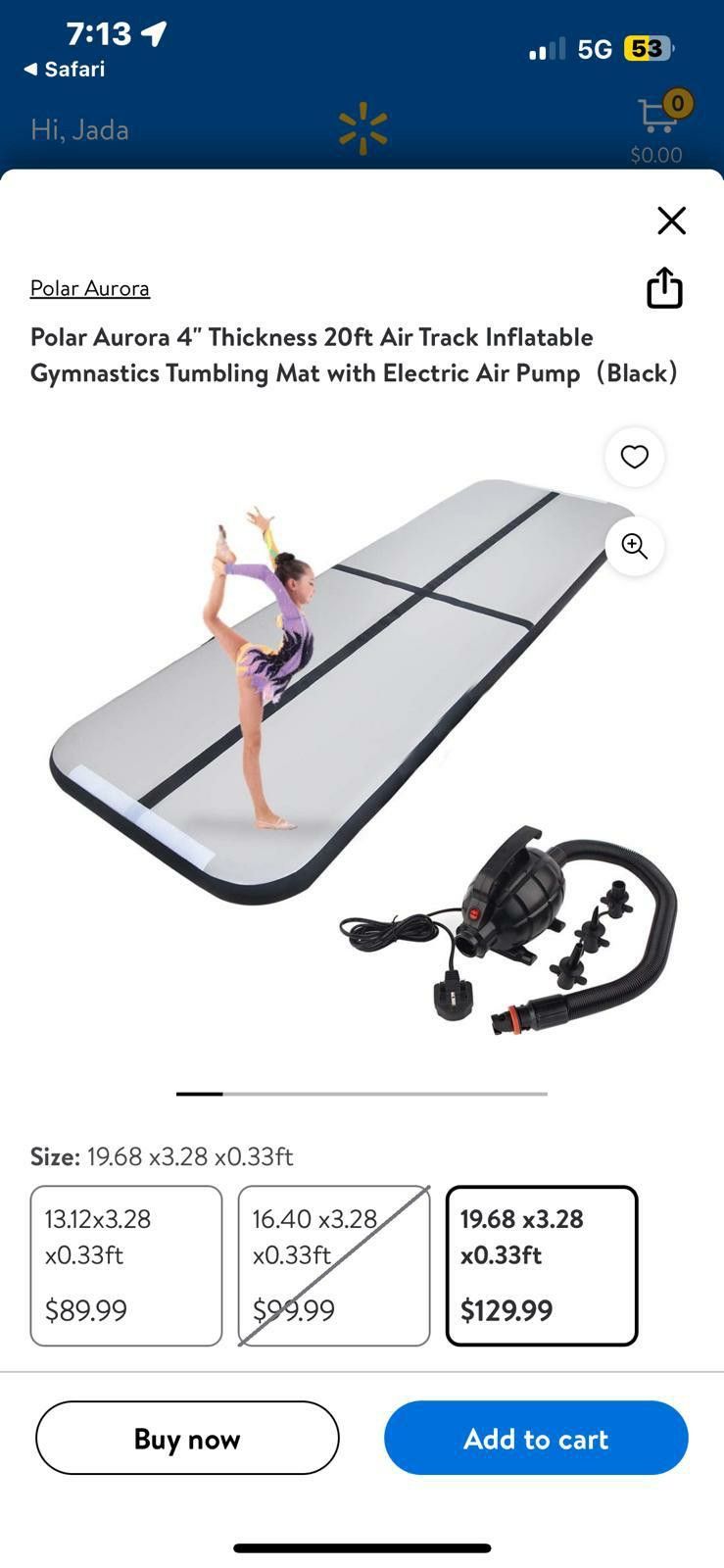 Polar Aurora 4" Thickness 20ft Air Track Inflatable
Gymnastics Tumbling Mat with Electric Air Pump (Black)