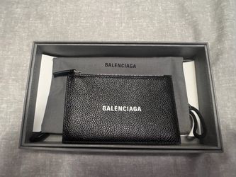 Balenciaga Black Leather Zip Pouch Wallet