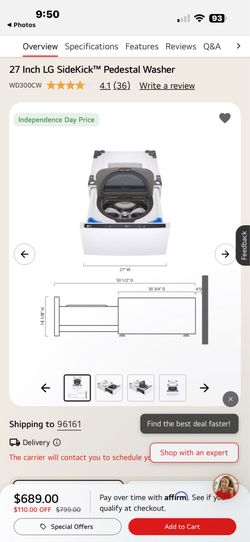 27 Inch LG SideKick™ Pedestal Washer