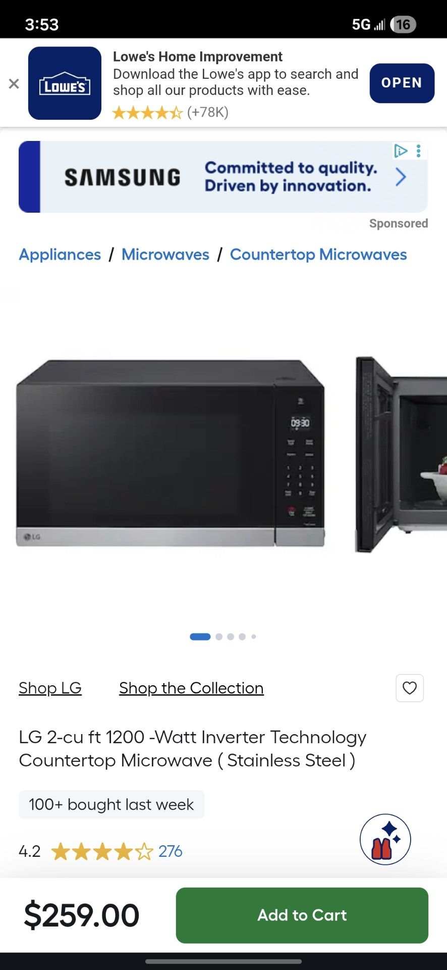 Brand new LG 1200 watt microwave