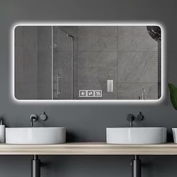  60-in x 28-in Polished Frameless Rectangle Dimmable LED Lighted Fog Free Bathroom Vanity Mirror ( Silver )