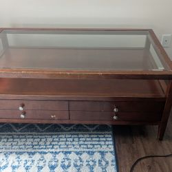 Solid Wood Coffee Table with Glass Top