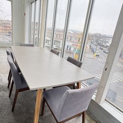 Article Midcentury Modern Minimalist Gray Concrete Wood Dinning Room Table Seats 6 $598 (🚚 Free Delivery) 