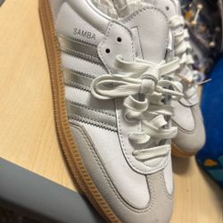 adidas Samba OG White Silver Metallic Womens Sneakers 8 1/2