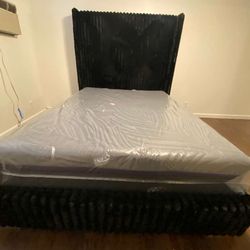 Modern Queen Tufted Bed with Complete Mattress Set