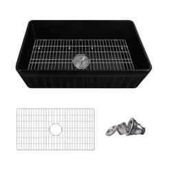 DEERVALLEY
Black Fireclay 33 in. L x 18 in. W Rectangular Single Bowl Farmhouse Apron Kitchen Sink with Grid and Strainer