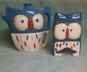 Vintage MSRF Real Owl Stackable Teapot & Cup Set