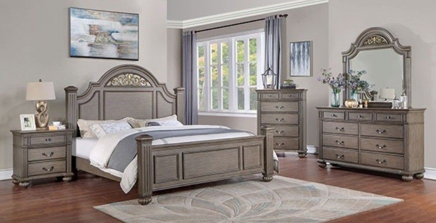 Brand New Grey 4pc Queen Bedroom Set (Available In California & Eastern King)