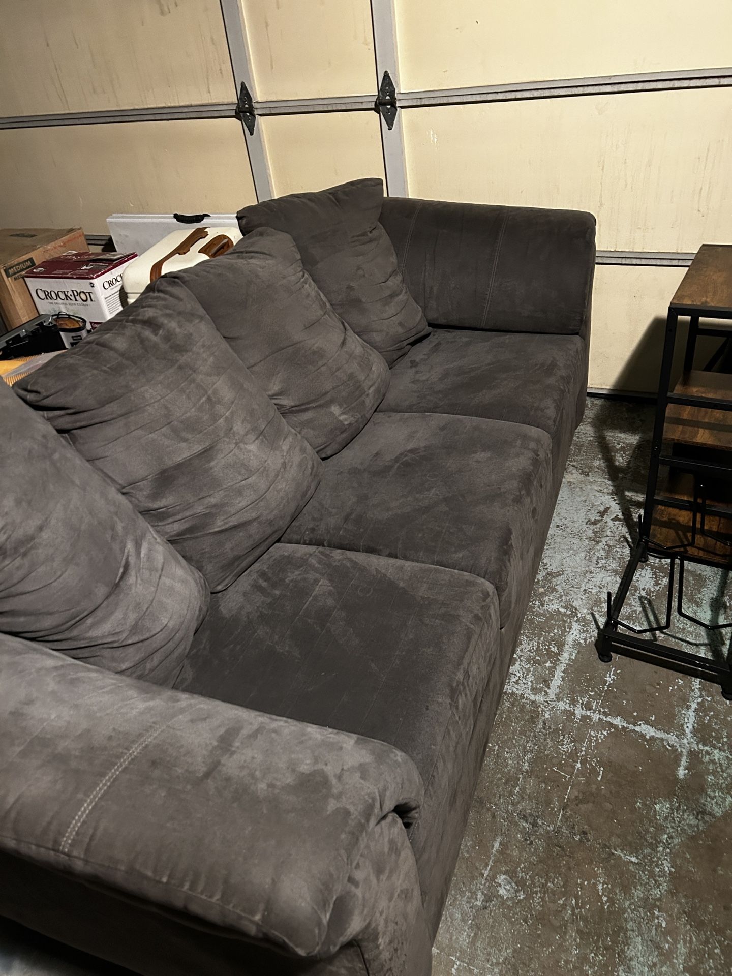 Pair Of Blue Suede Leather Couches