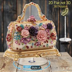 2D Flat - [2D Flat] A Luxurious 2D Flat Handbag Replica for Desktop Decoration That Rotates 360 Degrees, Showcasing a Golden Clasp Embellished with Vi