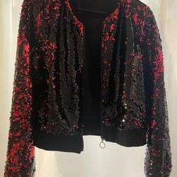 Medium Sequin Sparkle Party Long Sleeve Zipper Bomber Jacket By  Allegra K