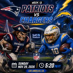 Patriots vs Chargers at Sofi Stadium Primetime Game Sunday 11/29  @ 5:20 PM