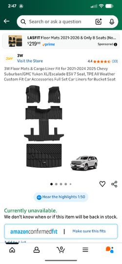 New All Weather Floor Mats + Cargo For 2021-2025 Suburban Yukon Escalade ESV 7 Seat