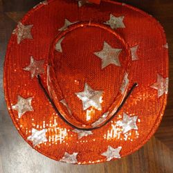 Red Sequin Light Up Silver Stars Cowgirl Cowboy Adjustable Hat ~NEW~