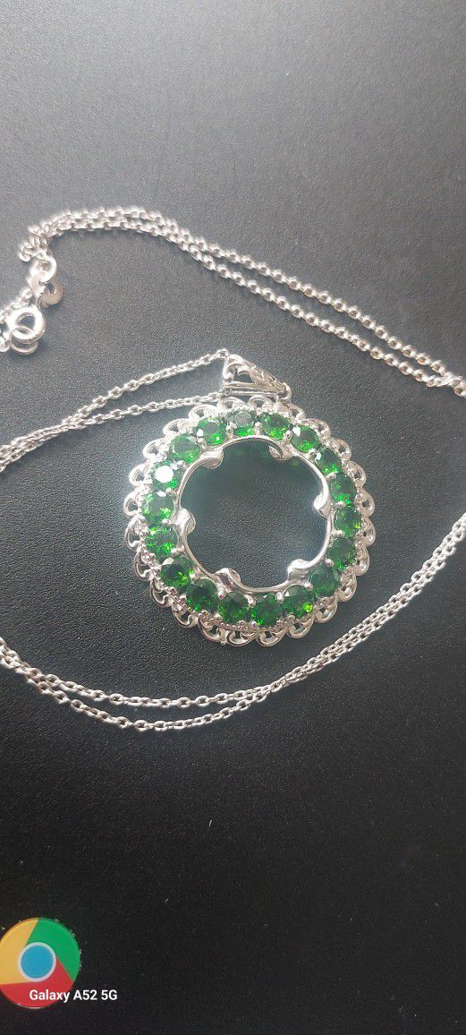 Sterling Silver Green Spinel Pendant On 20" Chain