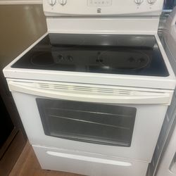 White glass top stove