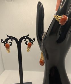 BURMESE RED JADE, GARNET JEWELRY SET