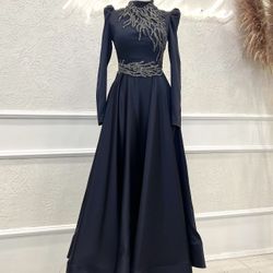 Navy Blue Satin Dress 