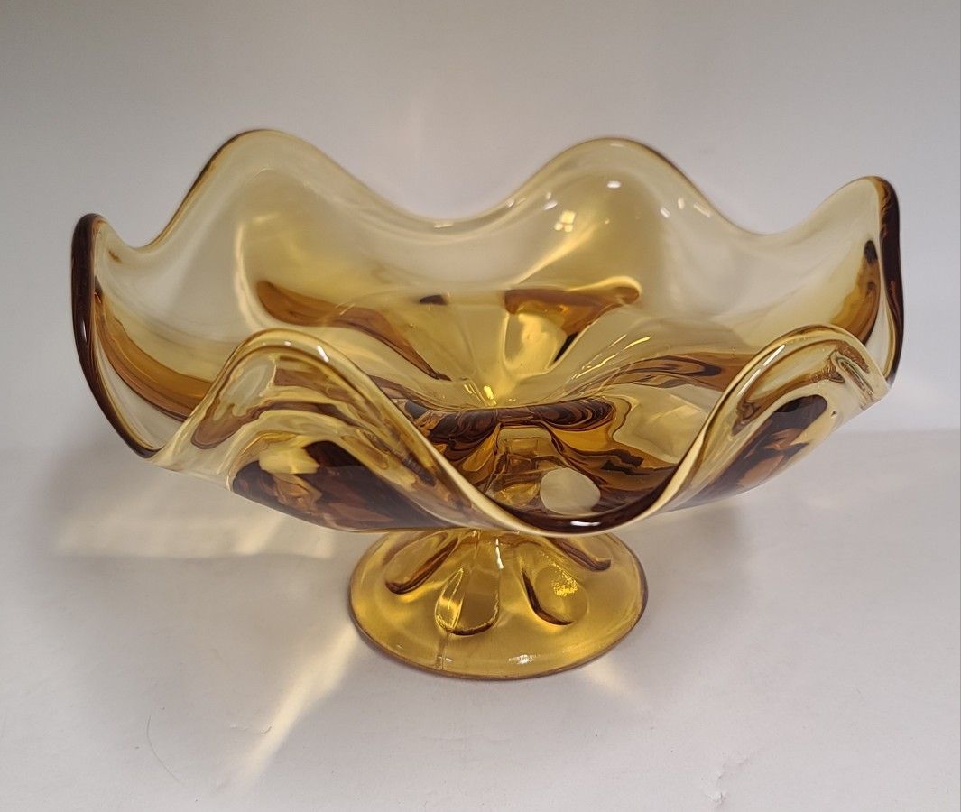Beautiful Vintage Viking Amber Glass Epic Six Petal Compote 