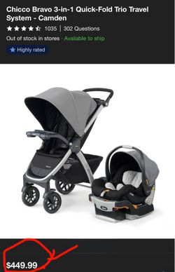 Chicco Bravo 3-in-1 Quick Fold Travel System