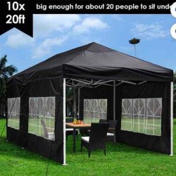 10x20 Heavy Duty Pop Up Canopy Tent with 6 Sidewalls, Commercial Gazebo Party Tent with Mosquito Netting Wall Easy Set Up Outdoor Instant Screen Tent 