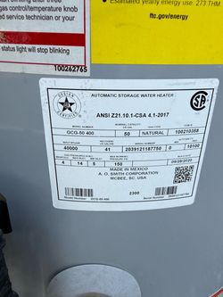 Free natural gas 50 gallon water heater