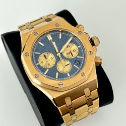 Men Luxury Watch Gold And Dark Navy Blue Chronographs Panda