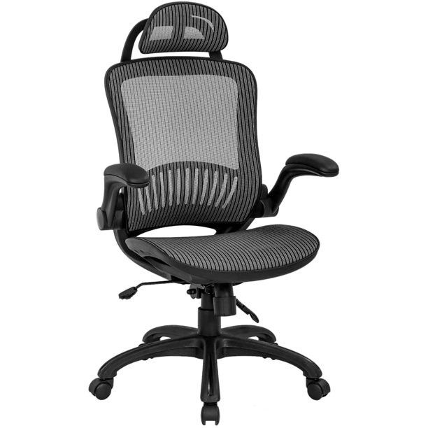 Office Chair Ergonomic Desk Chair Mesh Computer Chair with Lumbar Support Headrest Flip UP Arms Rolling Swivel Adjustable Task Chair for Adults (Grey)