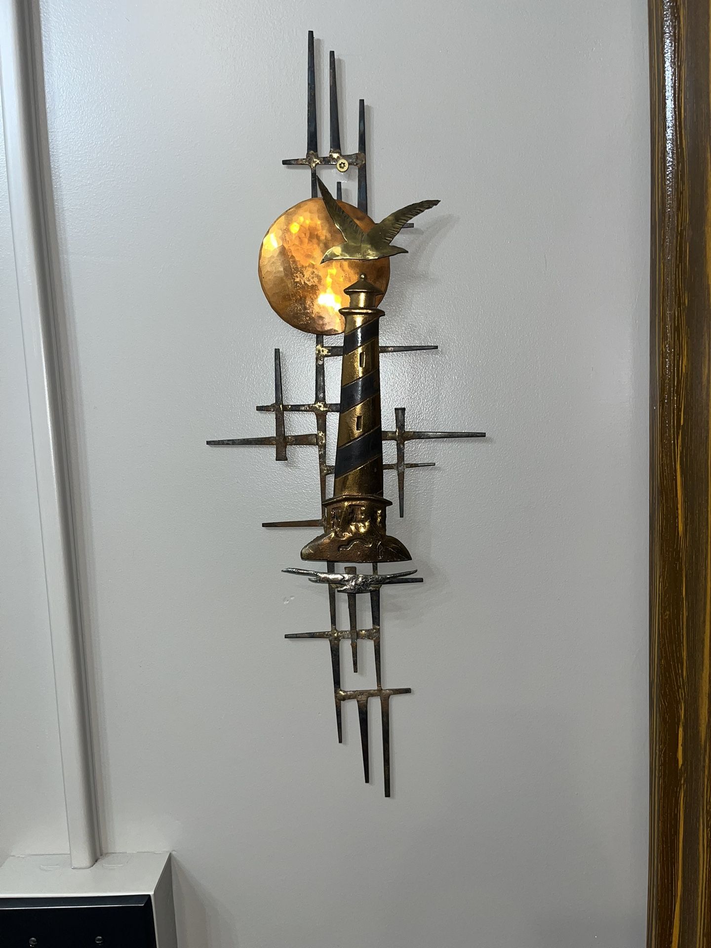 Brutalist Metal Nail Wall Sculpture MCM Copper Brass Steel