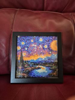 Framed Diamond Painting – Starry Night Inspired Landscape