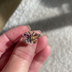 Serling Silver Butterfly Ring With Gem Stones