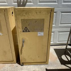 Flammable material storage cabinet