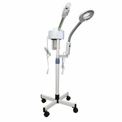 desk-top magnifying lamp with a flexible neck and a table clamp.