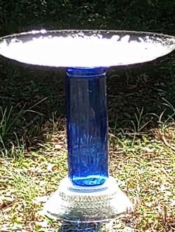 Pretty Small Cobalt Blue Glass Crystal Birdbath 🌞🦋🌷🌹 Buy 2 Or 3 Get Free Solar Fountain