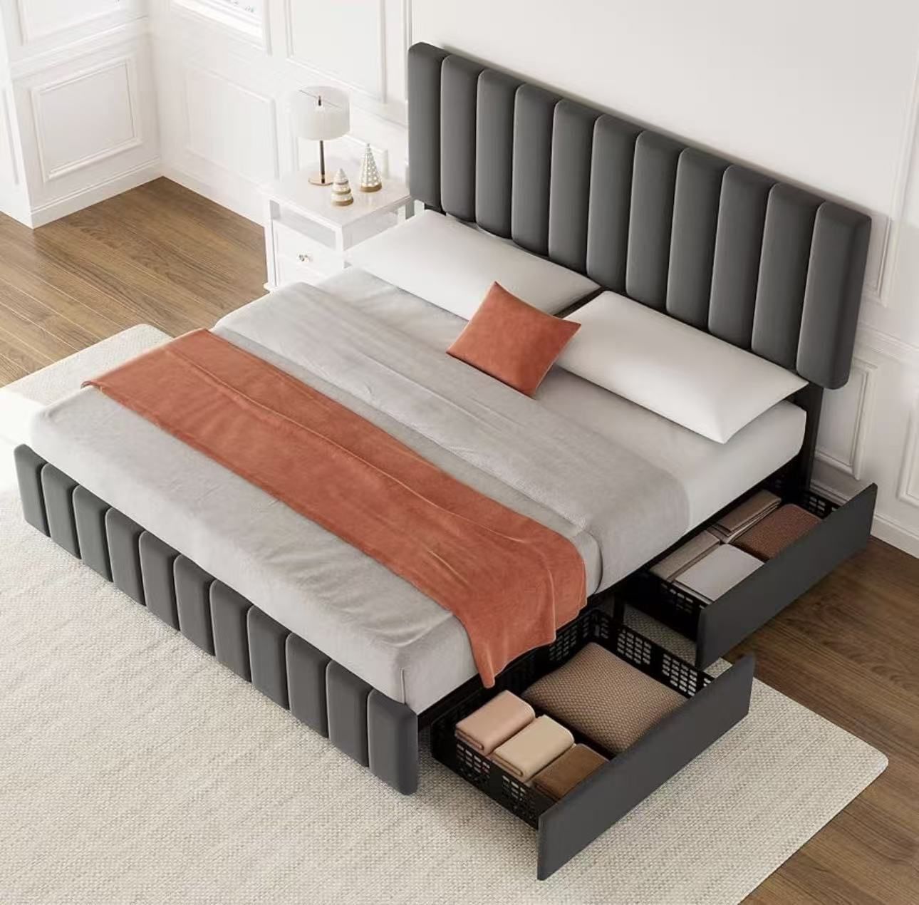 Queen size bed base with 4 storage drawers $140 