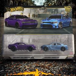 2026 Hot Wheels Premium 2 pack 2018 Dodge Challenger Demon & 2015 Charger SRT