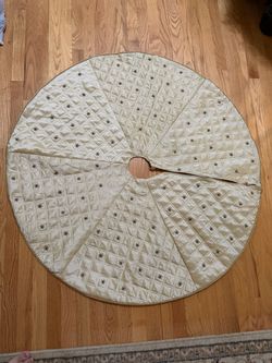 Gold Beaded Christmas Tree Skirt (Reversible) - 47”W x 22”H