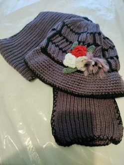 2 Piece Hat And Scarf Set Purple And Grey