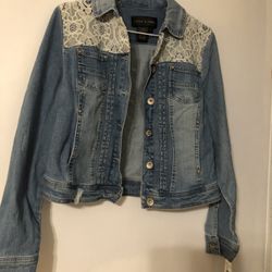Girl’s Nordstrom Rack Denim Jacket With Lace Embellishment