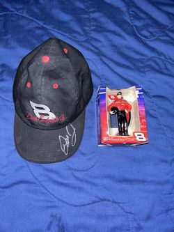 DALE EARNHARDT JR VINTAGE #8 AUTOGRAPHED HAT & HOLIDAY ORNAMENT