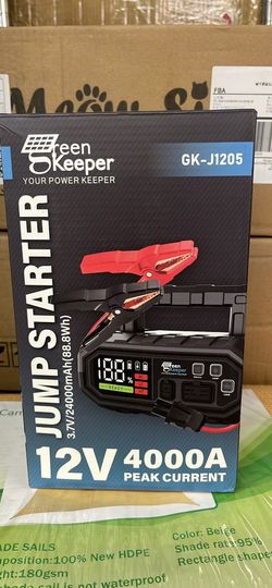 4000A Portable Car Jump Starter: 12V Battery Jumper Box Emergency Kits for 10.0L Car Truck, Auto Booster Start Pack, Fast Charger Power Bank with USB 