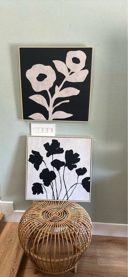 Black and White Floral Canvas Wall Art Set of 2