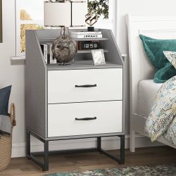 Tribesigns Nightstand Bedside Table with 2 Drawers, Modern End Table Side Table with Storage Shelves, Bedside Furniture Storage Cabinet with Steel Fra