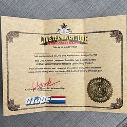  Vintage 1986 G I Joe Assignment Certificate 