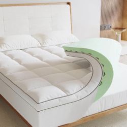 Memory Foam Mattress Topper Full Size , 4inch Dual Layer Cooling 2''Gel Green Tea Memory Foam & 2" PillowT