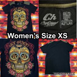Ay Guey Colección Aztlan Big Sugar Skull Black T-Shirt Women’s Size XS