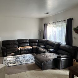 Brown Leather Reclining Sectional Sofa