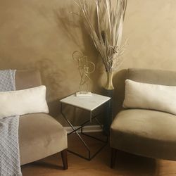 Two Beige Accent Chairs 