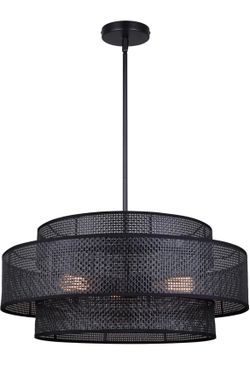 Canarm Bellamy 3-Light Boho Chandelier, Black Rattan Shade with Modern Design, Ceiling Lighting - brand new