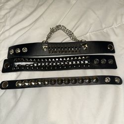 3 Punk Goth Bracelet Unisex Black Leather Spike Rivet Metal Studded Wristband